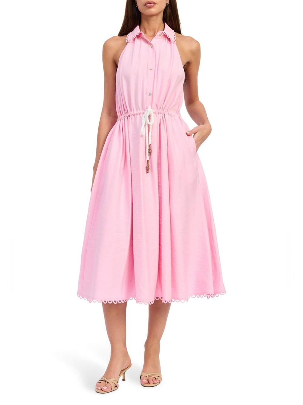 En Saison Brynn Belted Sleeveless Pink Midi Dress NWT Small MSRP $186.00